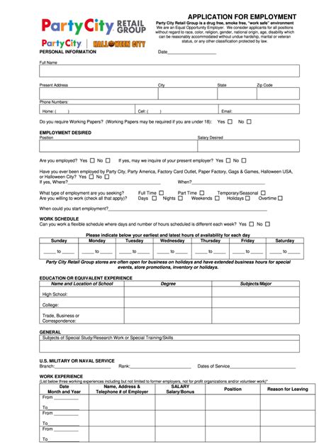 party city application online